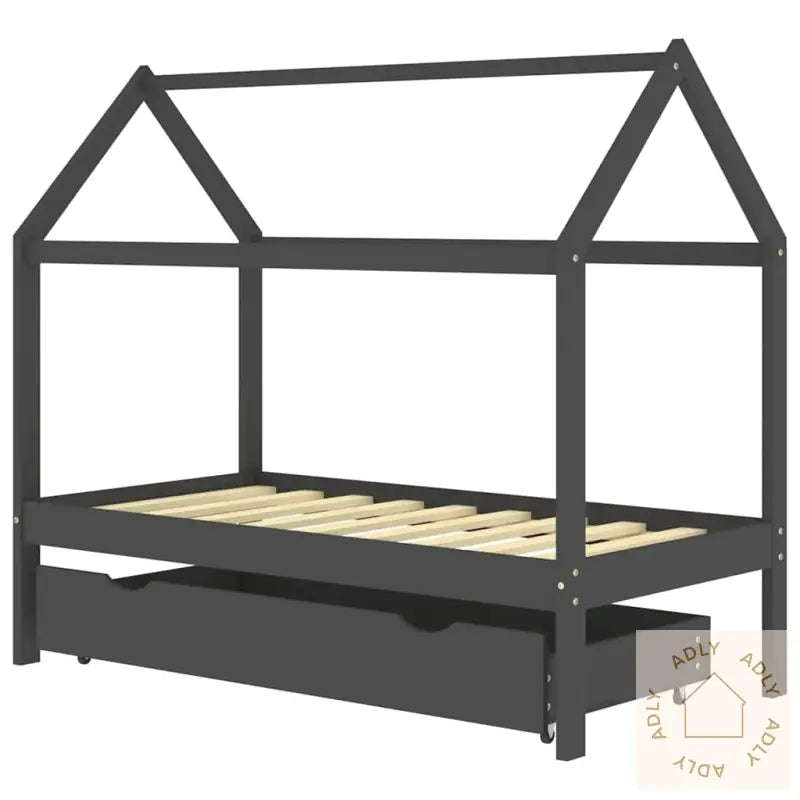 Sengeramme For Barn Med Skuff Heltre Furu 80X160 Cm Mørkegrå