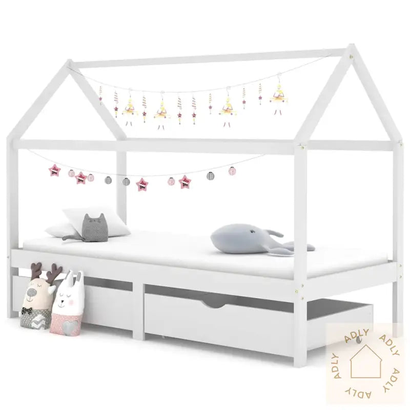 Ramme For Barneseng Med Skuffer Hvit Heltre Furu 90X200 Cm