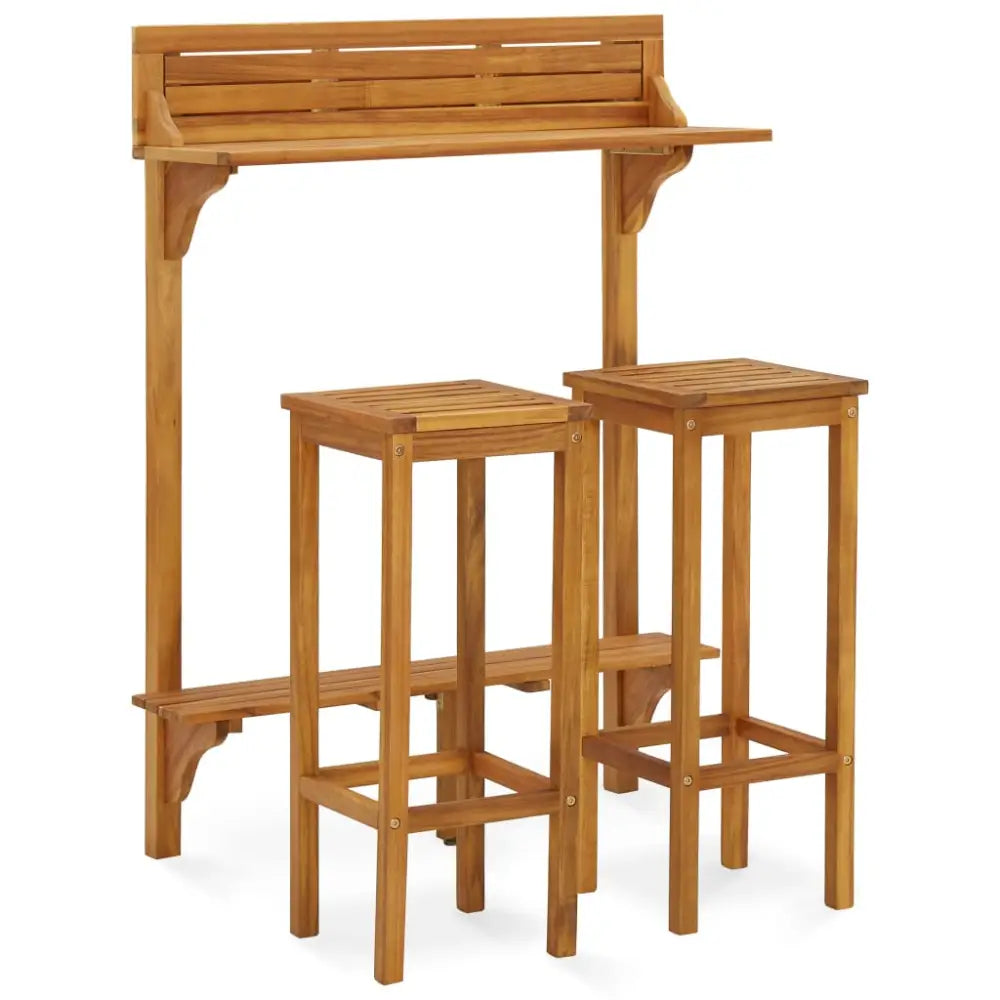 Lyst wooden barsett i heltre akasie med to stoler til hagen eller terrasse