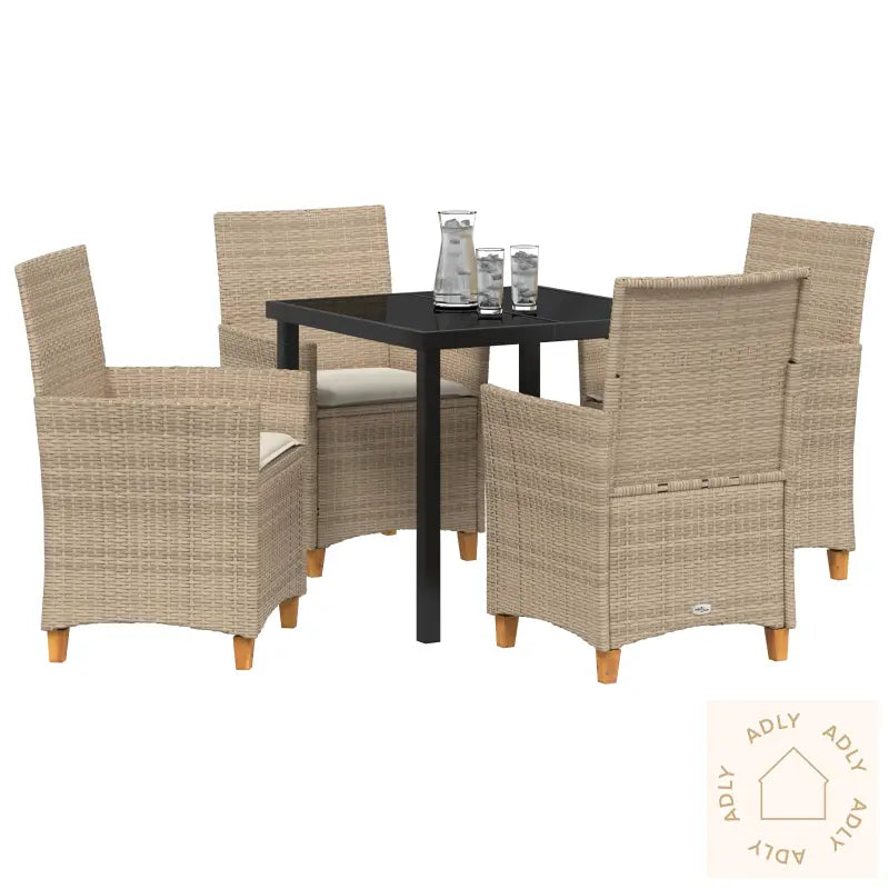 5 Delt Hage Spiseset Med Puter Beige Poly Rattan