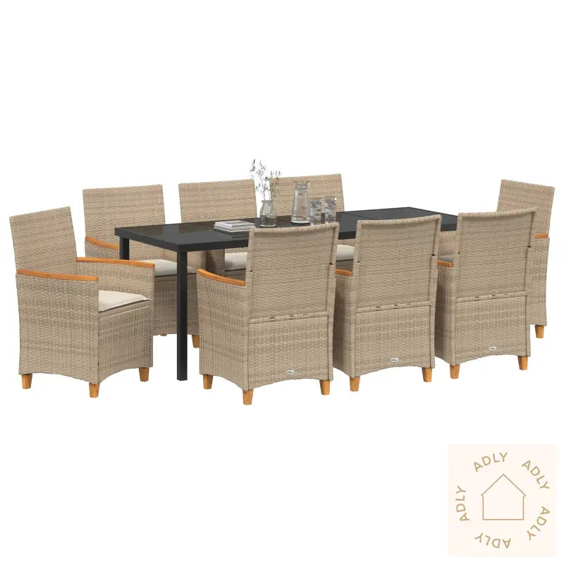 9 Deler Hage Spise Sett Med Puter Beige Poly Rotting