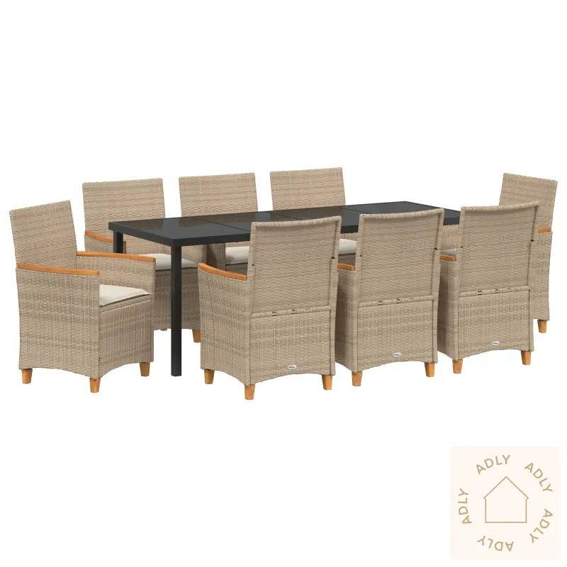 9 Deler Hage Spise Sett Med Puter Beige Poly Rotting