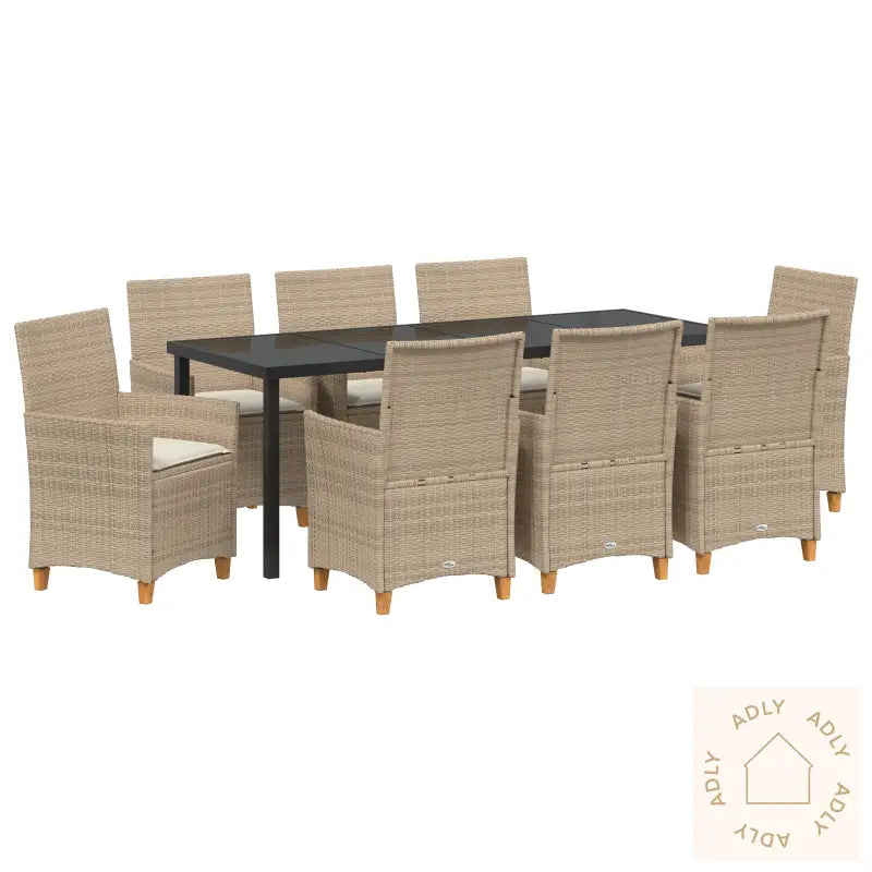 9 Delers Hage Spise Sett Med Puter Beige Poly Rottinng