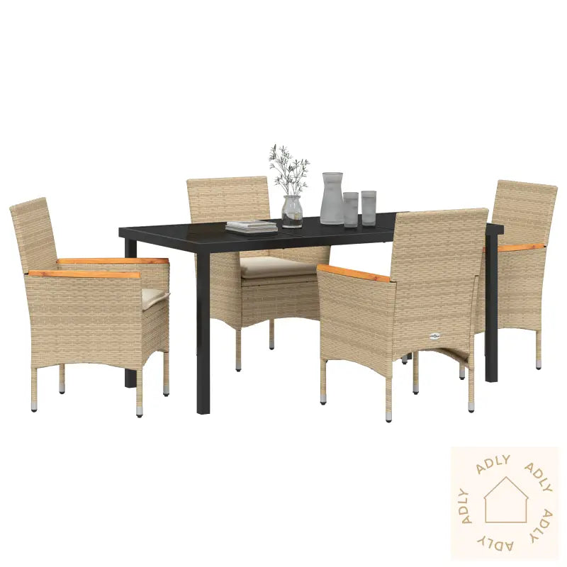 5-Delt Hage Spisesett Med Puter Beige Poly Rotting