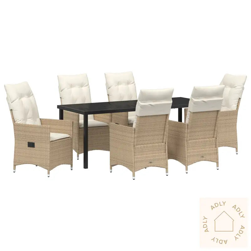 7-Delt Hage Spisegruppe Med Puter Beige Poly Rattan