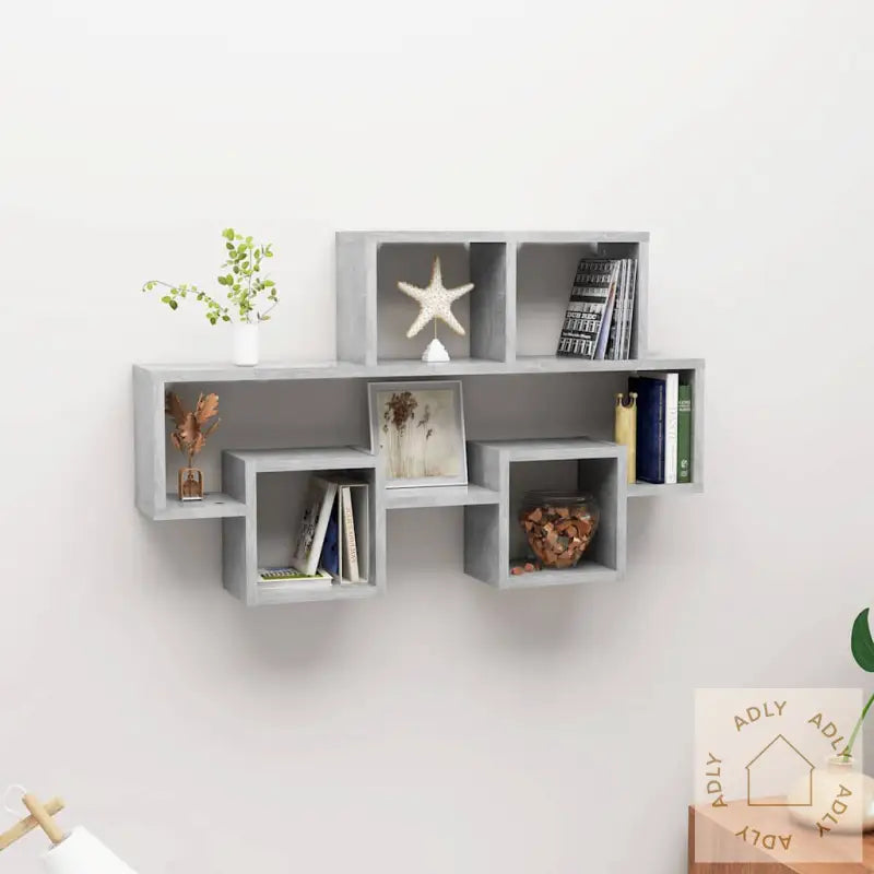 Bilformet Vegghylle Betonggrå 82X15X51 Cm Konstruert Tre