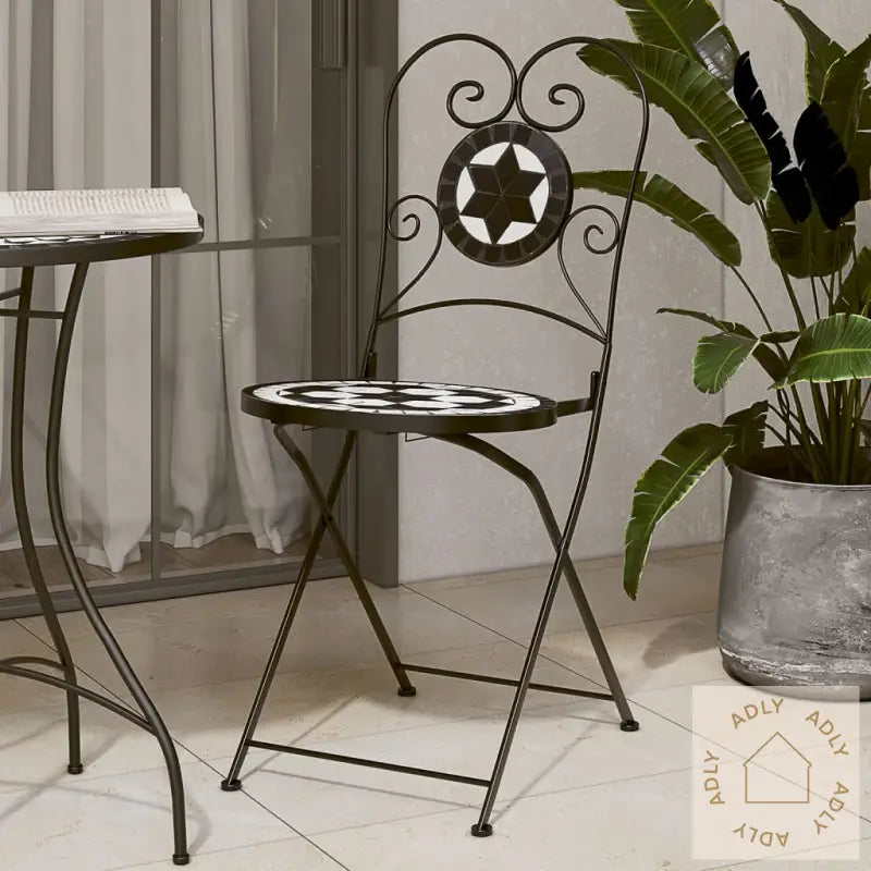 Sammenleggbare Bistrostoler 2 Stk Svart Og Hvit Keramikk