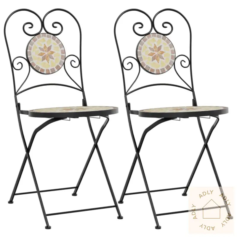 Sammenleggbare Bistrostoler 2 Stk Terrakotta Og Hvit Keramikk