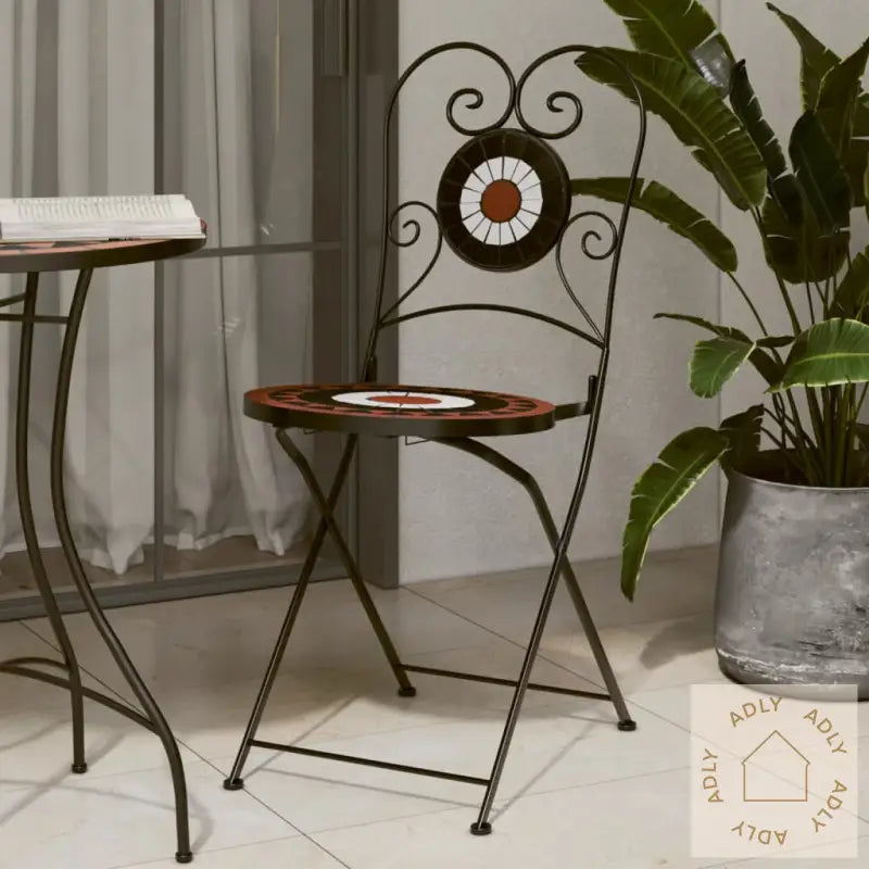 Sammenleggbare Bistrostoler 2 Stk Terrakotta Og Hvit Keramikk