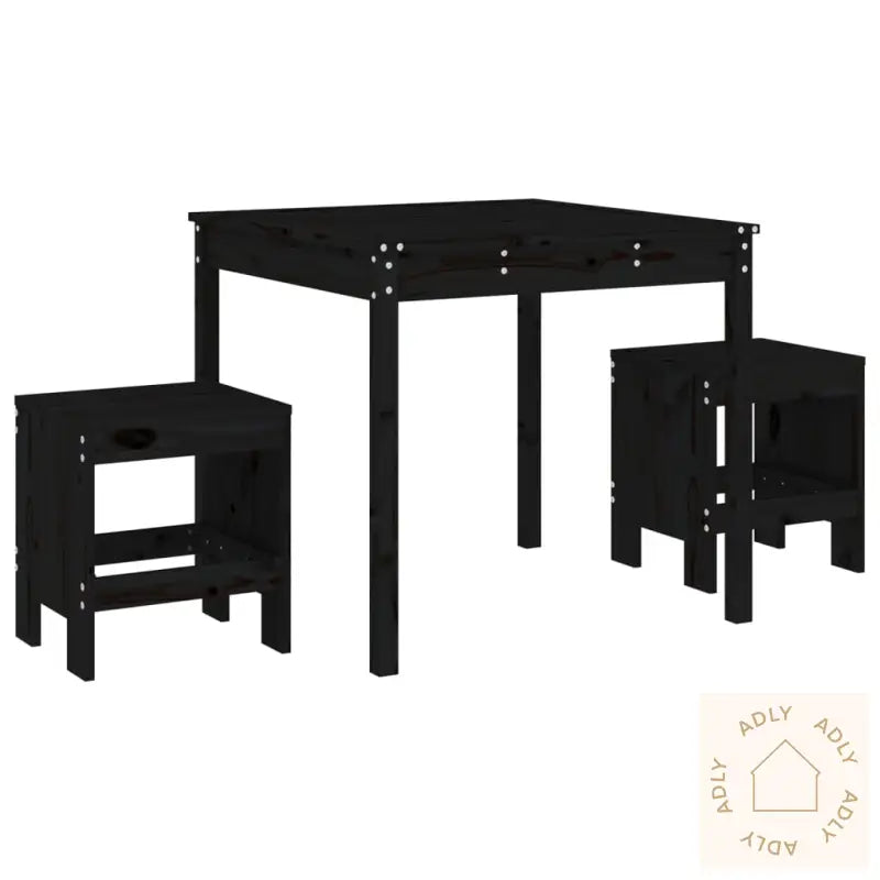 Hagebistrosett Svart 3 Deler Heltre Furu