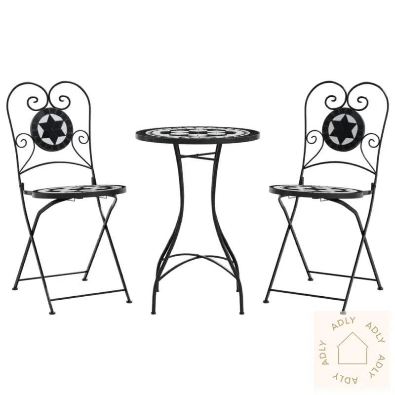 Bistrobord Med Mosaikk Svart Og Hvit Jern Og Keramikk