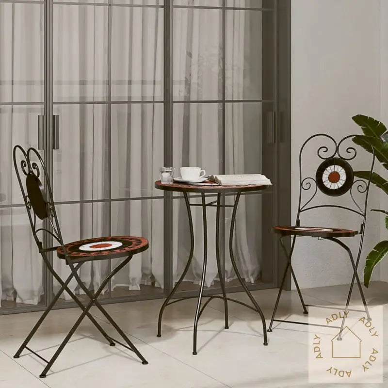 Bistrobord Med Mosaikk Terrakotta Og Hvit Jern Og Keramikk