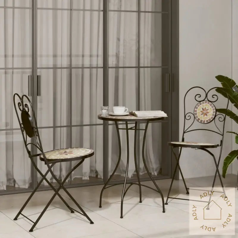 Bistrobord Med Mosaikk Terrakotta Og Hvit Jern Og Keramikk