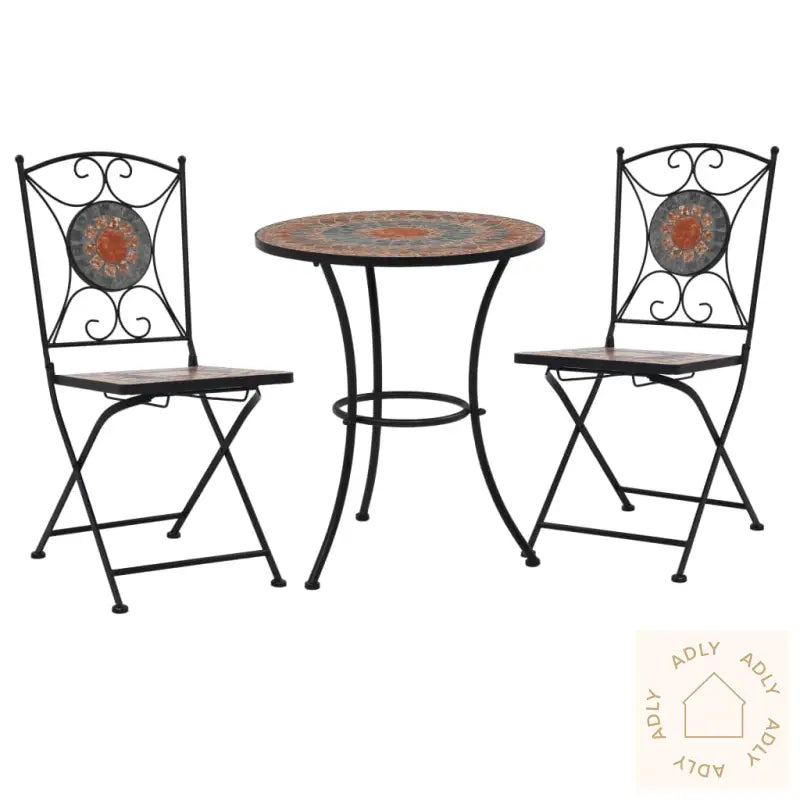 Mosaikkbistrosett Med Keramikkfliser 3 Deler Oransje/Grå