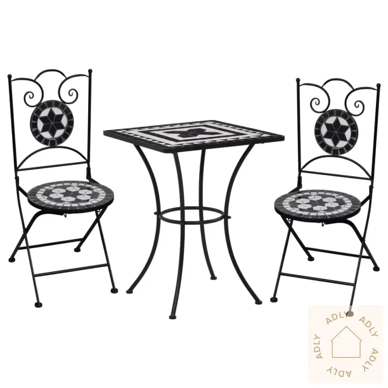 Mosaikkbistrosett Med Keramikkfliser 3 Deler Svart Og Hvit