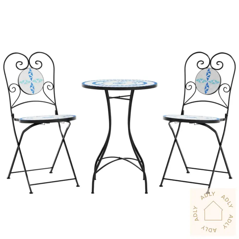 Bistrobord Med Mosaikk Blå Og Hvit Jern Og Keramikk