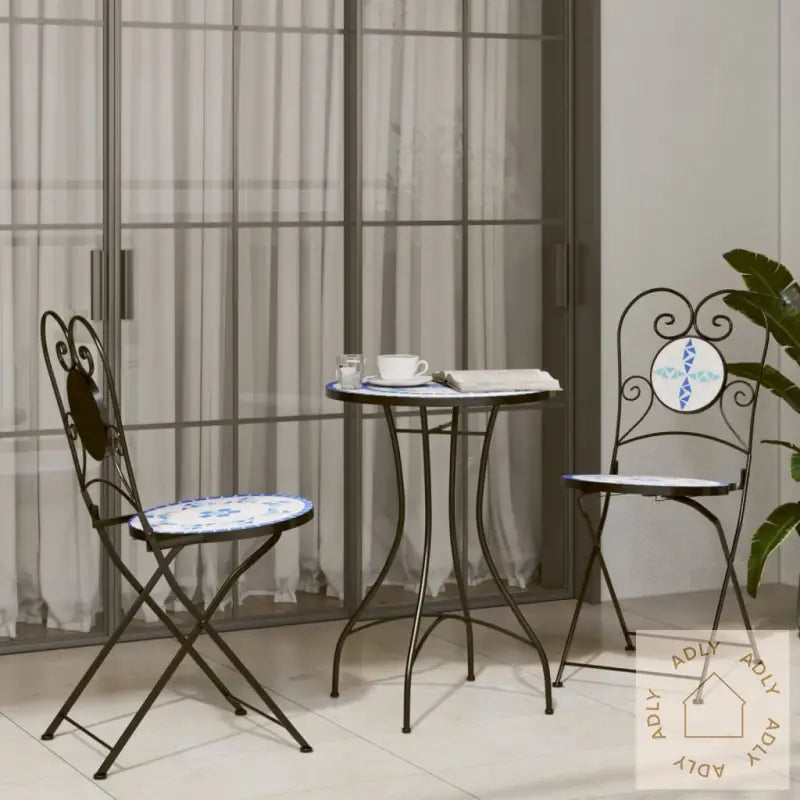 Bistrobord Med Mosaikk Blå Og Hvit Jern Og Keramikk