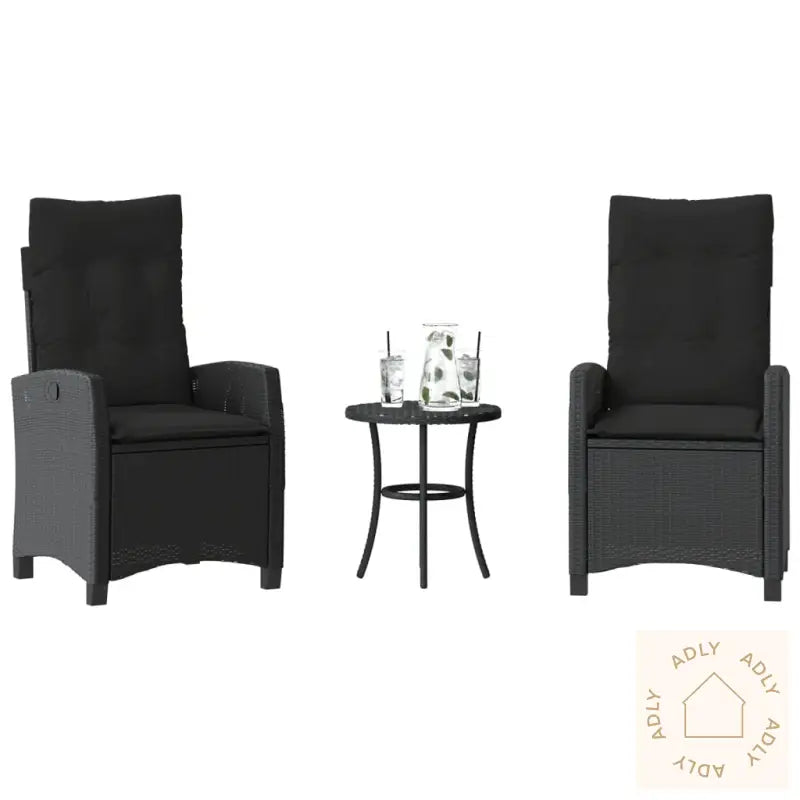 Bistrosett 3 Deler Med Puter Svart Polyrotting