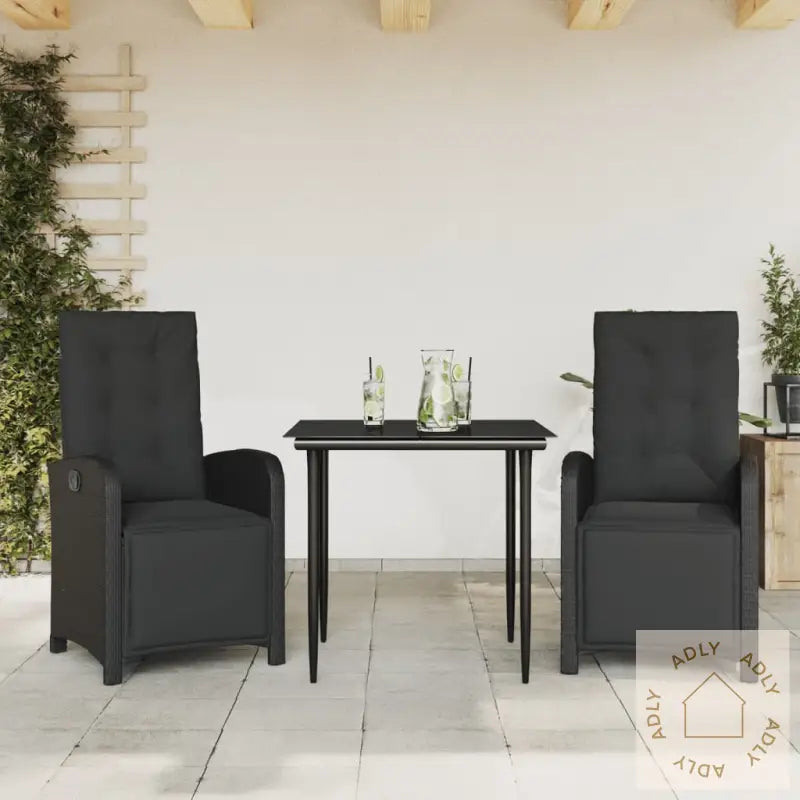 Bistrosett 3 Deler Med Puter Svart Polyrotting