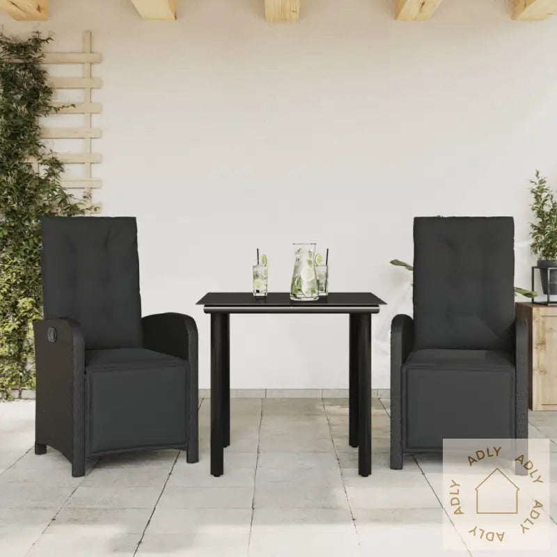 Bistrosett 3 Deler Med Puter Svart Polyrotting