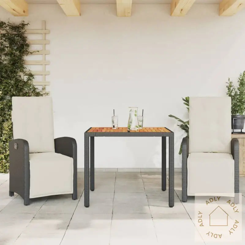 Bistrosett 3 Deler Med Puter Svart Polyrotting
