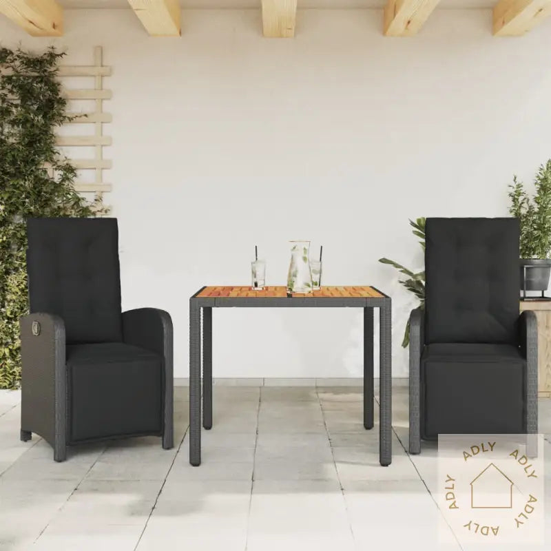 Bistrosett 3 Deler Med Puter Svart Polyrotting