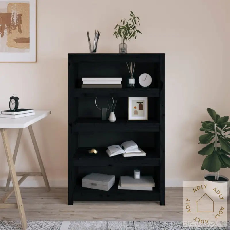 Bokhylle Svart 80X35X126 Cm Heltre Furu