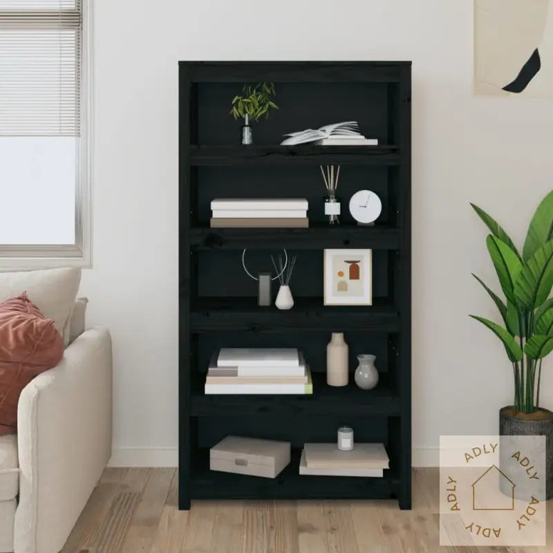 Bokhylle Svart 80X35X154 Cm Heltre Furu