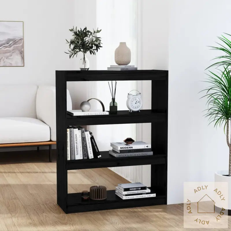 Bokhylle/Romdeler Svart 80X30X103,5 Cm Heltre Furu
