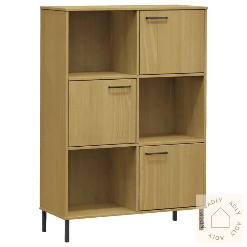 Bokhylle Med Metallben Brun 90X35X128,5 Cm Heltre Oslo