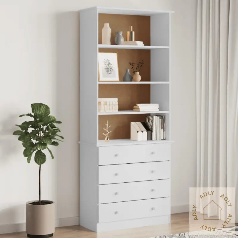 Bokhylle Med Skuffer Alta Hvit 77X35X186,5 Cm Heltre Furu