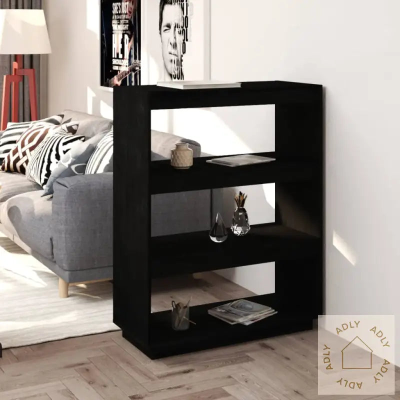 Bokhylle/Romdeler Svart 80X35X103 Cm Heltre Furu