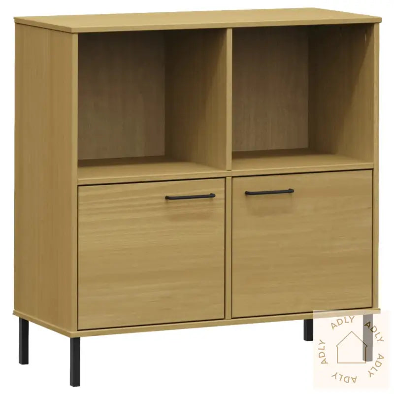 Bokhylle Med Metallben Brun 90X35X90,5 Cm Heltre Oslo