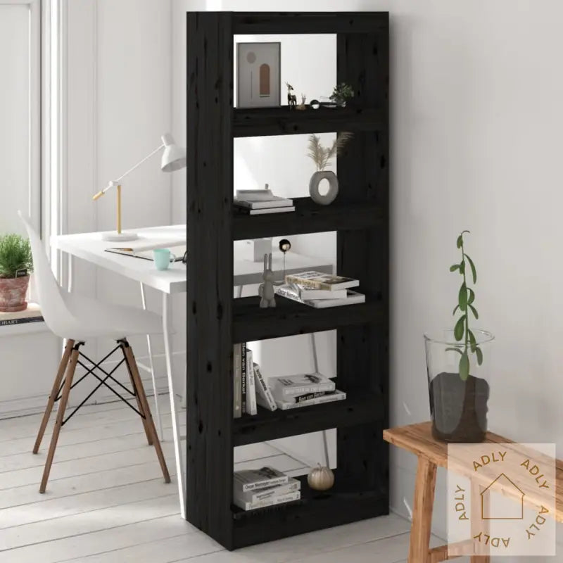 Bokhylle/Romdeler Svart 60X30X167,5 Cm Heltre Furu