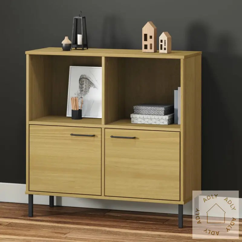 Bokhylle Med Metallben Brun 90X35X90,5 Cm Heltre Oslo