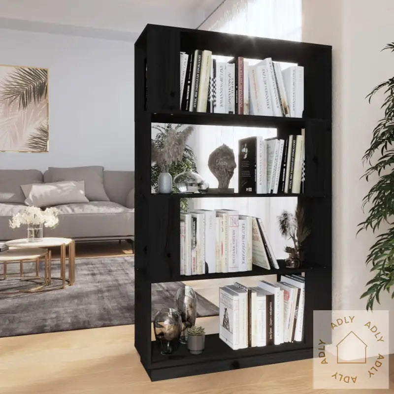 Bokhylle/Romdeler Svart 80X25X132 Cm Heltre Furu