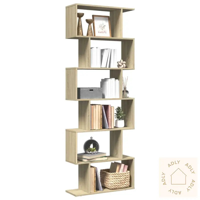 Romdeler Bokhylle 6 Lag Sonoma Eik 70X24X193 Cm Konstruert Tre