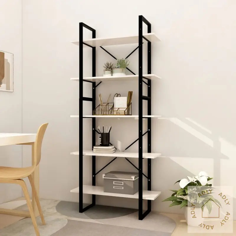 Bokhylle 5 Nivåer Hvit 80X30X175 Cm Heltre Furu