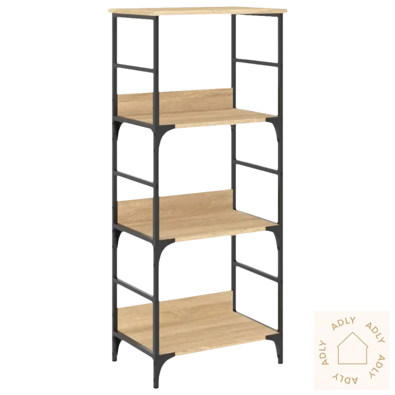 Bokhylle i sonoma eik med hevede kanter og industriell stil, fire-shelves