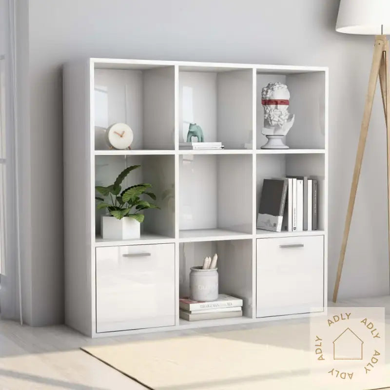 Bokhylle Høyglans Hvit 98X30X98 Cm Konstruert Tre