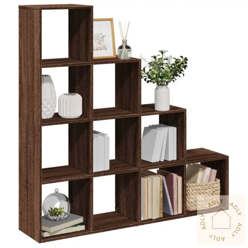 Bokhylle 4 Etasjer Brun Eik 131,5X29X131,5 Cm Konstruert Tre