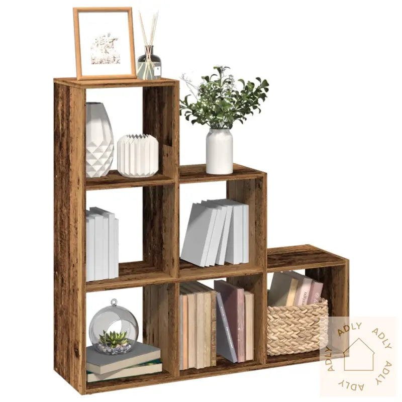 Romdeler Bokhylle 3 Lag Gammelt Eik 99X29X99 Cm Konstruert Tre
