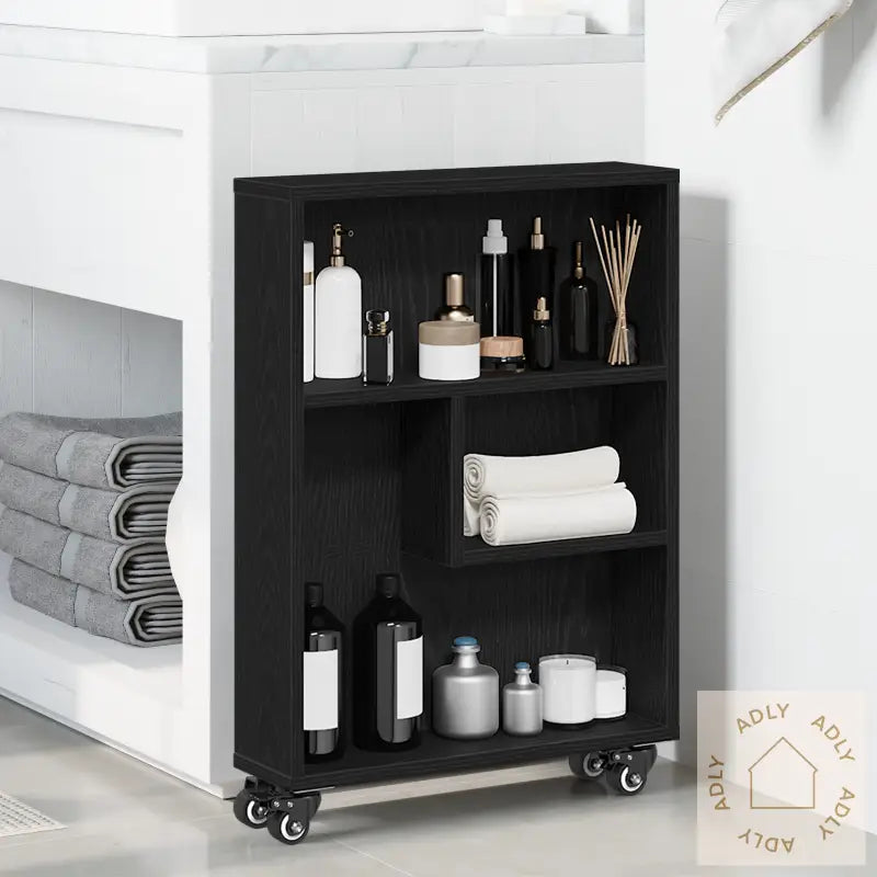 Smal Lagringstrolley Svart Eik 48X13X68 Cm Konstruert Tre