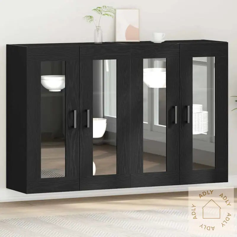 Veggskap 2 Stk Svart Eik 69,5 X 34 X 90 Cm Konstruert Tre