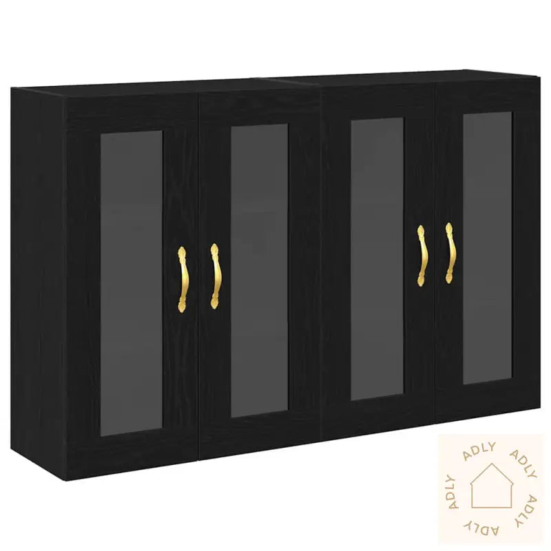 Vegghengte Skap - 2 Stk I Svart Eik, 69,5 X 34 X 90 Cm, Laget Av Ingeniørtre.
