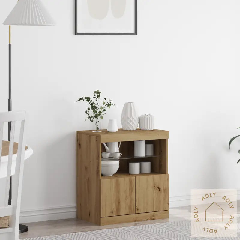 Sideboard Med Led-Belysning I Artisan Eik 60X37X67 Cm