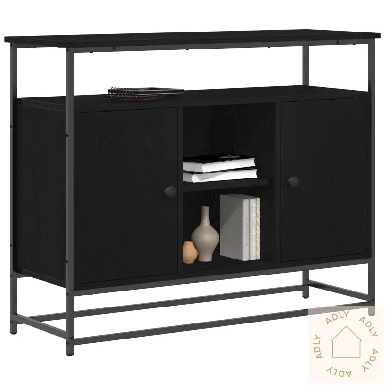 Sideboard Svart Eik 100X35X80 Cm Konstruert Tre Og Stål