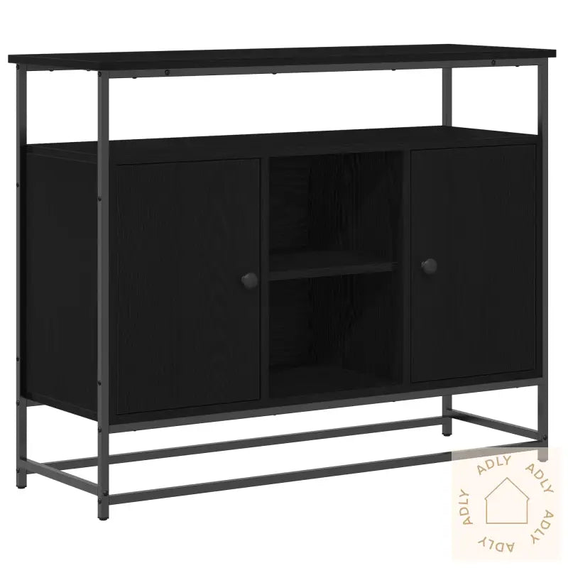 Sideboard Svart Eik 100X35X80 Cm Konstruert Tre Og Stål