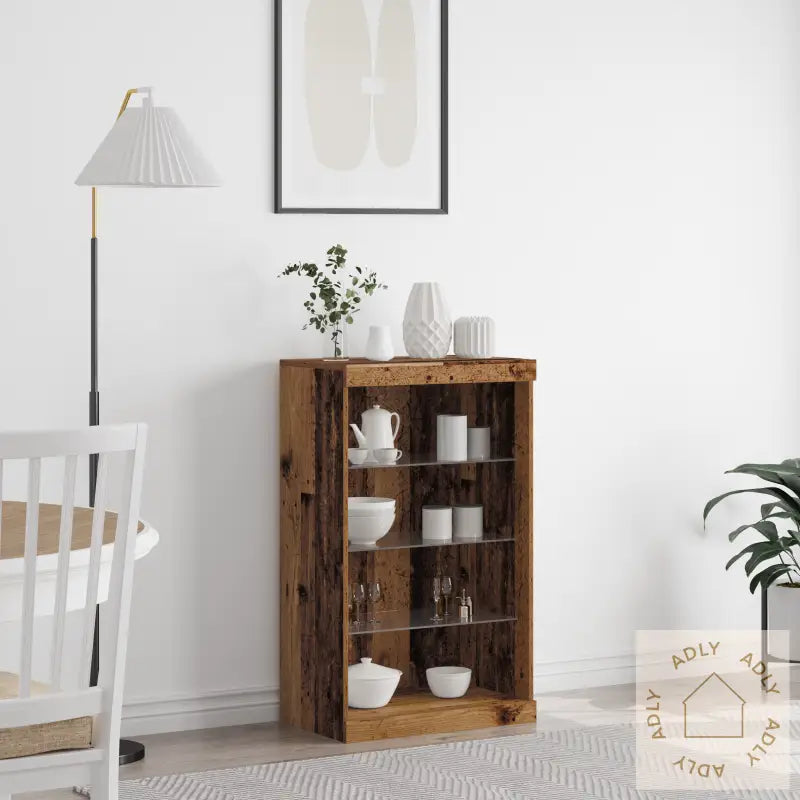 Sideboard Med Led-Lamper Gamle Treverk 60,5X37X100 Cm