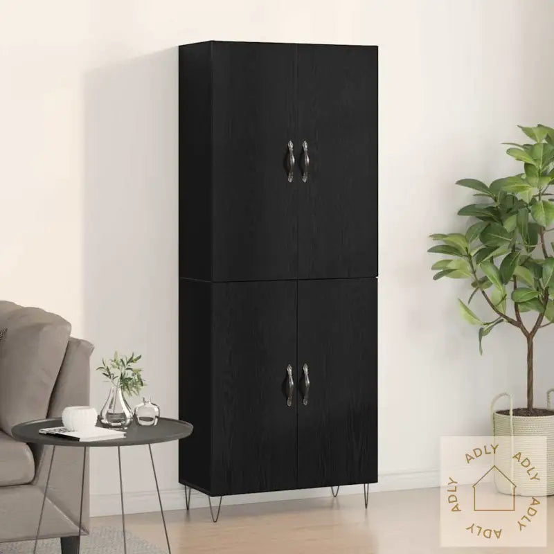 Høyskapse Svart Eik 69,5X34X180 Cm Konstruert Tre